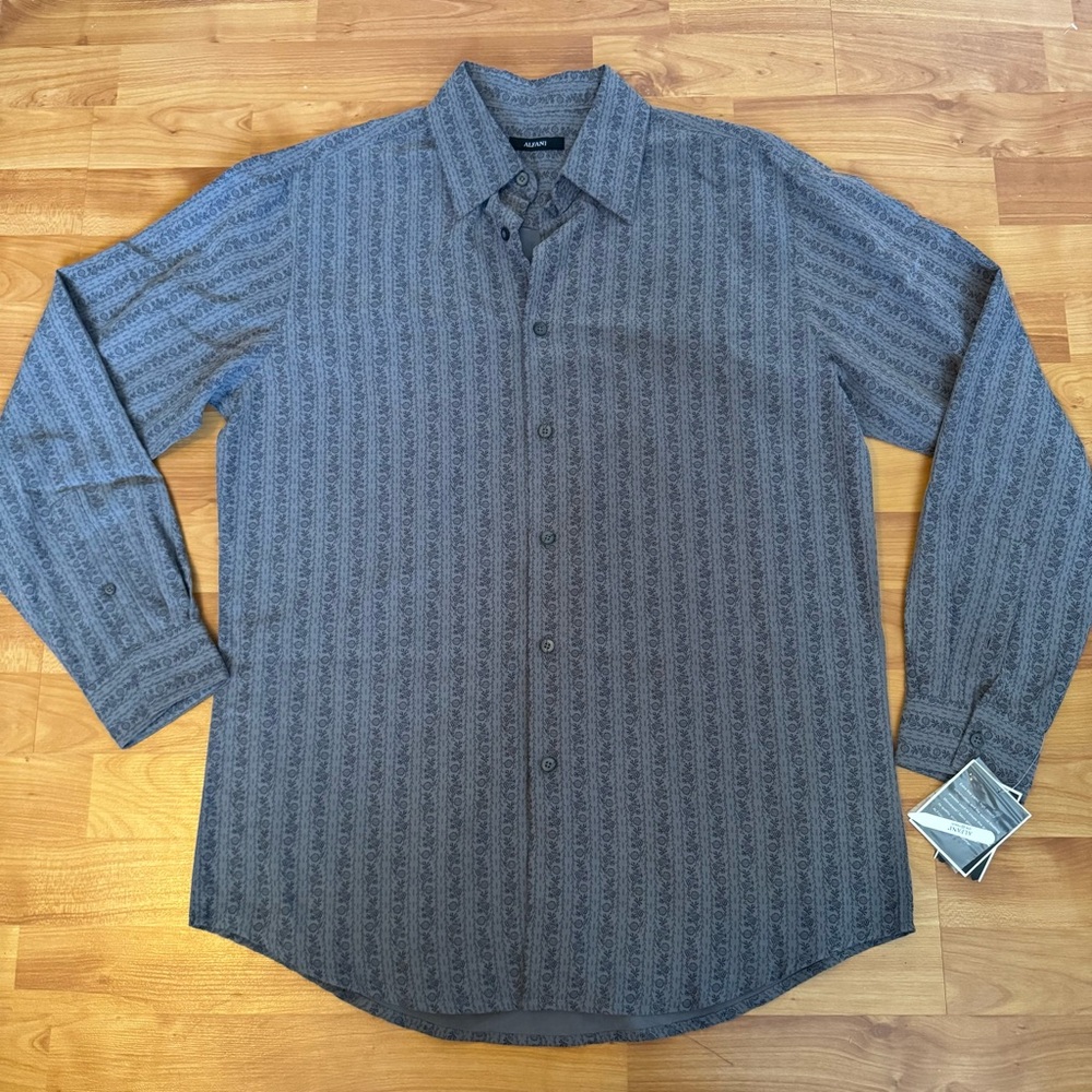 Alfani Pewter Striped Button-Up Shirt